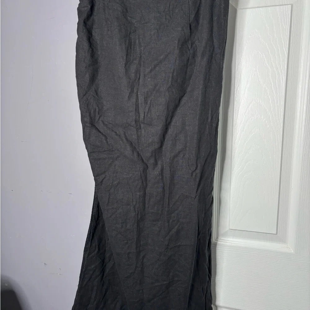 Bershka Black Linen Blend Cinched Maxi Skirt Side Slit Size XS - Picture 4 of 7